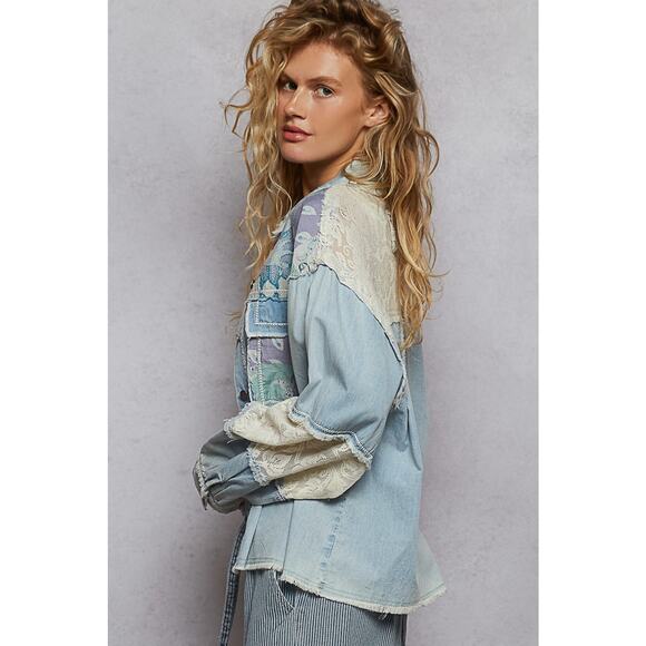 POL Light Blue Patchwork Denim Jacket - Picture 3 of 5
